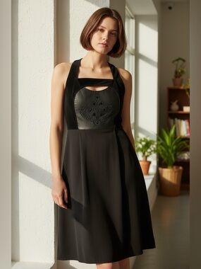 Sportalm Black Sleeveless Mini Dress with Embossed Bodice